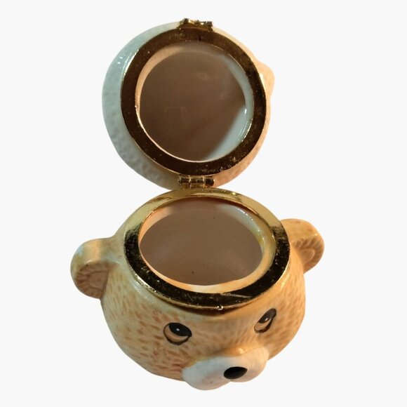 Bear Shaped Ceramic Trinket Box Santa Hat Christmas Treasure Gift - Picture 2 of 8